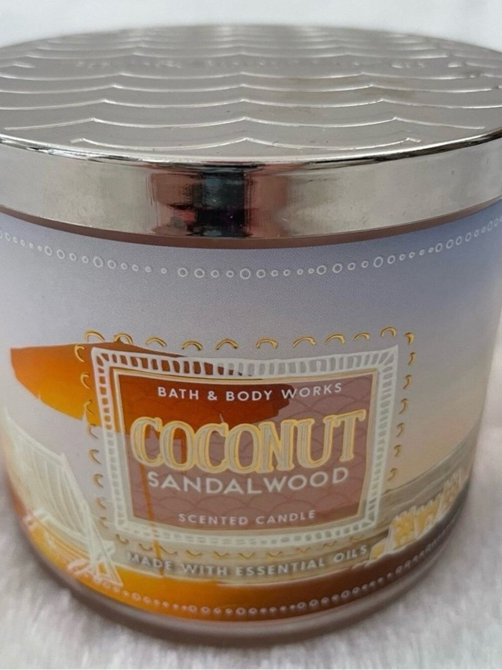 Bath & Body Works Coconut Sandalwood Candle - Cream & Gold Accent